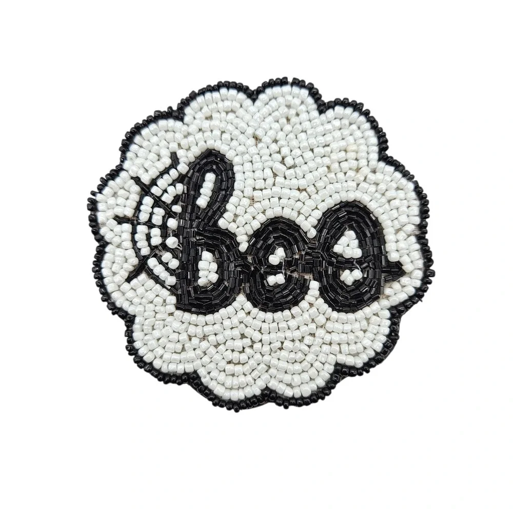 8 Beaded Halloween Coasters BOO Spiderweb Black and White Set of 8